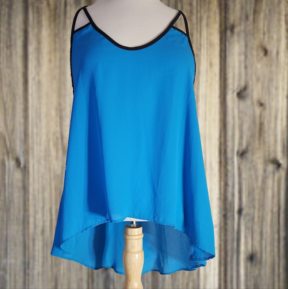 Millibon usa, halter top, blue with black cord straps, 100% polyester